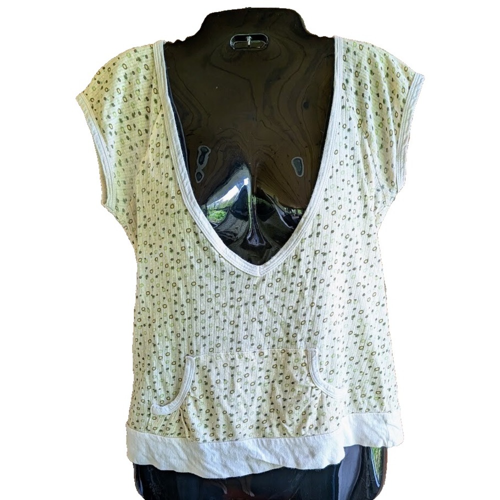 Old Navy Vintage Y2K Women Top M Uni Pocket Deep V Neckline Dot Cute Preppy Twee